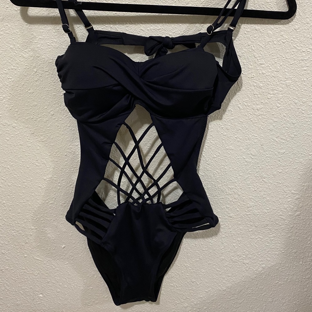 Black one piece cut out bathing suit